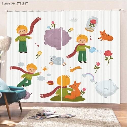 The Little Prince Window Curtains 3D Print Little Boy And Fox Window Drapes For Living Room Window Treatment For Bedroom Curtain