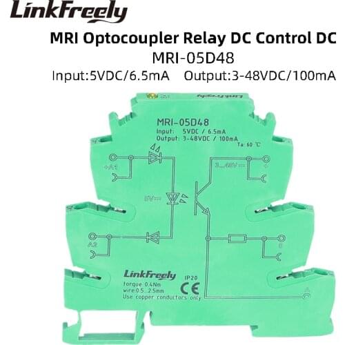 MRI-05D48 Input 5VDC Optocoupler Isolating DIN Rail Interface Relay SSR Lighting Control Solid State Relay DC DC Output 3-48VDC