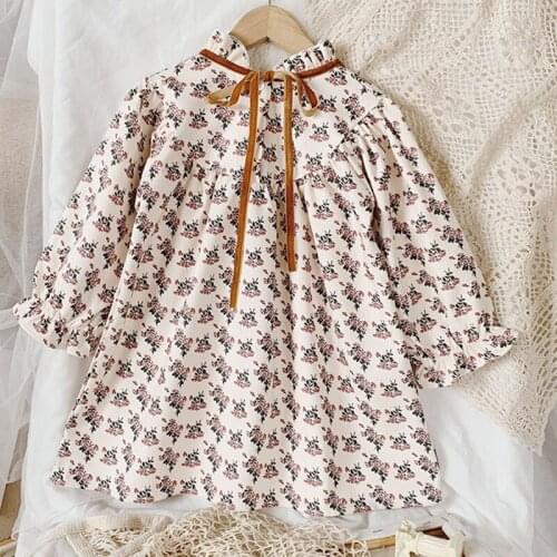 Girls' Dresses 2021 New Autumn Childrens Dresses For Girls Baby Clothes Korean Print Long-sleeve Retro Princess Dress