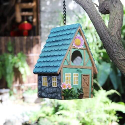 Resin Bird Nest Hanging Bird House Resin Birdhouse Hanging Distressed Wooden Garden Hand Painted Bird House Outdoor Craft Decor