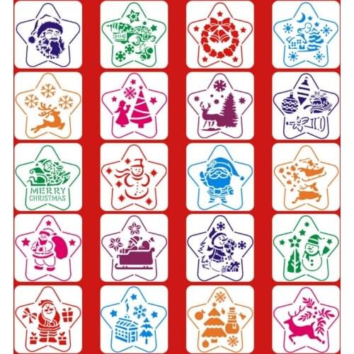 20 Pcs Christmas Patterns Painting Stencil Template Various Christmas Graffiti Drawing Stencils for Home Party Decor