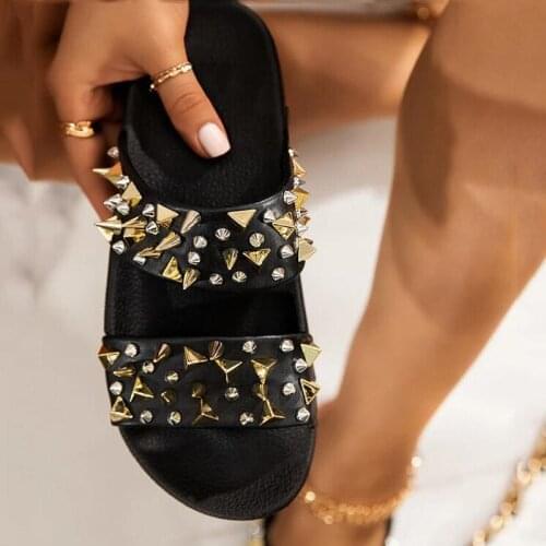 Elegant Fashion Summer Female Rivet Slides Shoes Womens Home Indoor Leisure Pretty Slippers