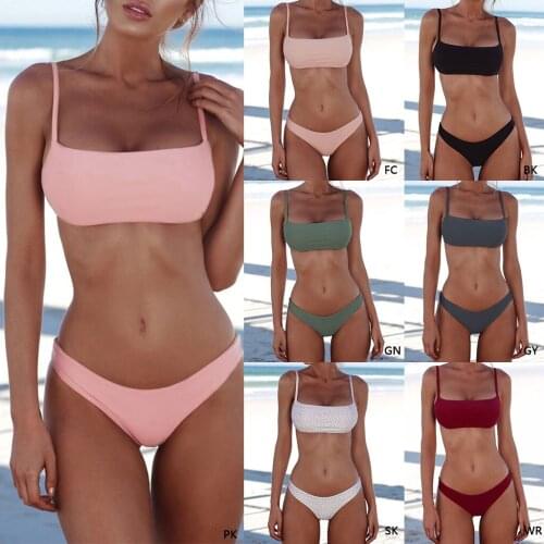 Brand New and High Quality Women Sexy Push Up Bra Low Waist Thongs Solid Color Bikini Set Triangle Swimsuit