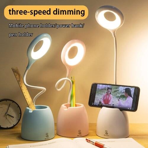 Desk Light Touch Bendable LED Table Lamp Eye-Protect Study Foldable Desktop Pen Holder USB 3Mode Home Bed Side Night Reading
