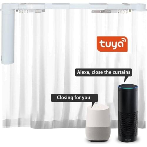 Tuya Smart New Design WiFi Curtain Motor Tuya Smart Life Customized Electric Curtains Track with RF Remote Alexa Echo Control