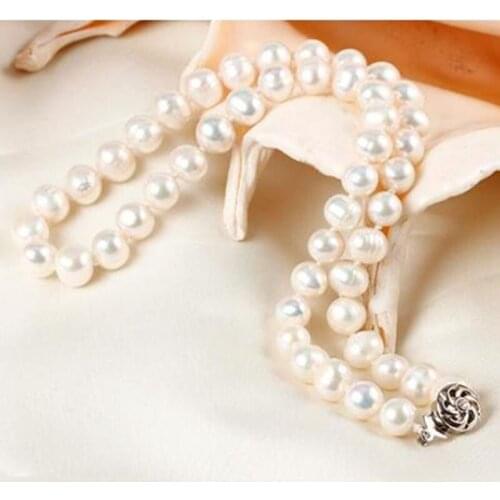 Gorgeous AAA9-10mm round south sea white pearl necklace 18inch 925s