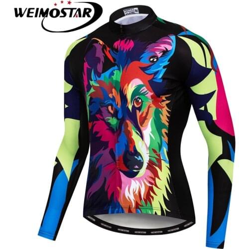 Weimostar Wolf Men Long Sleeve Cycling Jersey Autumn Riding Bicycle Shirt Mountain Bike Jersey Maillot Cicismo Team Cycling Wear