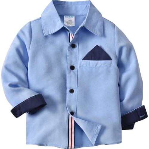 Spring Autumn Little Boys Shirt Creative Soild Color Matching Lapel Long Sleeve Single-breasted Top Children Casual Clothes