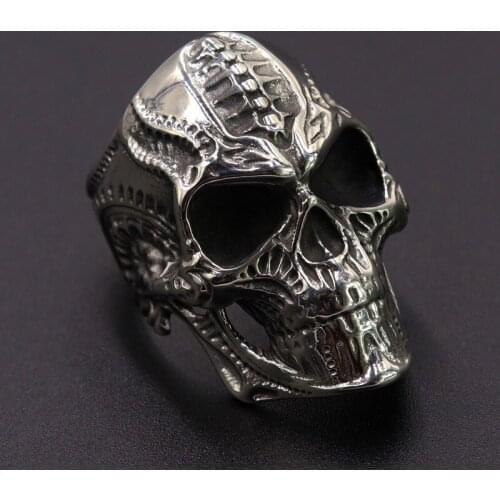 High Detail Alien Skull Rings Men Boys Vintage Stainless Steel Skull Biker Ring Cool Male Punk Hip Hop Jewelry Dropshipping