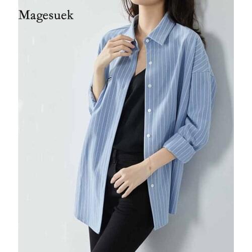 Plus Size Vintage Striped Long Sleeve Shirt Casual Loose Lazy Spring Autumn Lapel Blouse Women Cardigan Shirt Oversize Top 12172