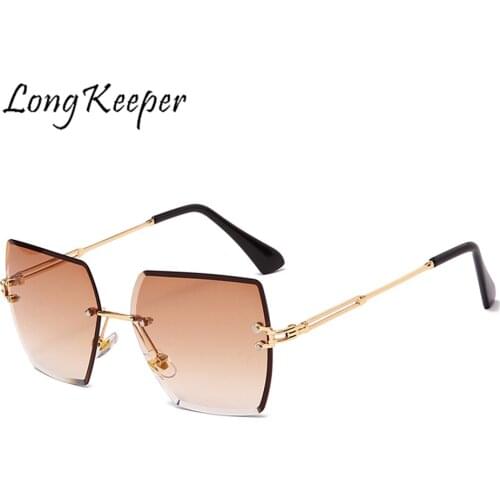LongKeeper Rimless Square Sunglasses Woman Polygonal Vintage Sun Glasses Fashion Metal Eyewear Cutting Lens Gradient Sunglasses
