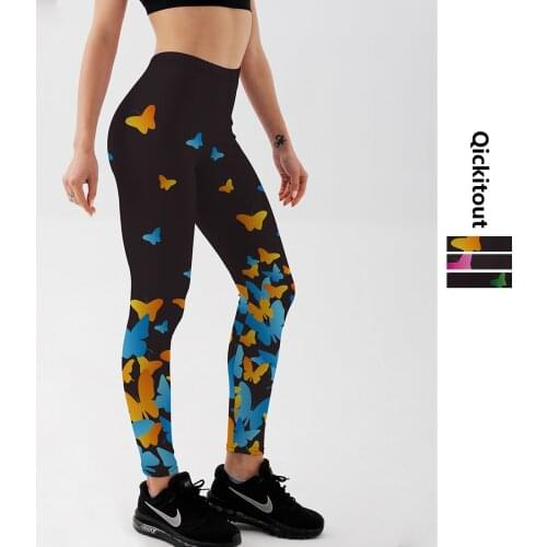Qickitout Fitness Leggings Women Workout Push Up Legging Digital Print Colorful Butterfly Animal Bodybuilding Women Pants