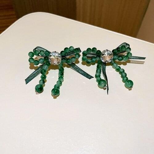 2021 Japan Korean New Green Crystal Stone Bowknot Drop Earrings For Women Party Vintage Jewelry Elegant Pendientes Brincos