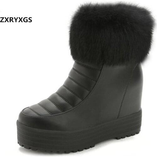 New Fashion Real Hair Winter Boots Women Snow Boots High Quality Pu Platform Increase Within High Heeled Boots Warm Snow Boots