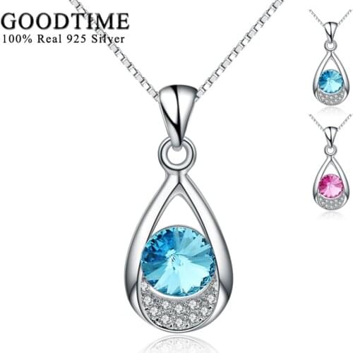 Fashion Necklace Genuine 925 Sterling Silver Jewelry Blue Water Drop Pendant for Women Lucky Jewellery Gift For Girl