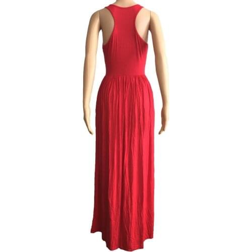 Women Summer Dress 2021 Racerback Style Sleeveless Women Dress O Neck Solid Color Pleated Large Hem Maxi Dress Streetwear