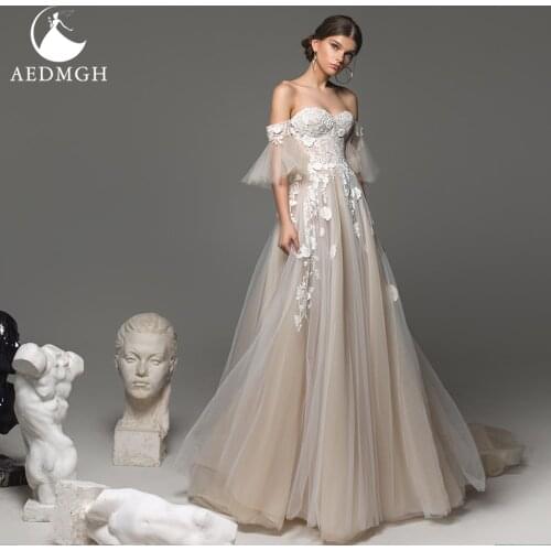 Aedmgh A-Line Wedding Dresses 2021 Sweetheart Ruffles Off The Shoulder Vestido De Novia Elegant Applique Backless Robe De Mariee