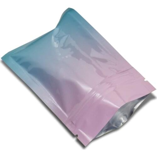 200pcs 7x10cm Pink Blue Gradient Zip Lock Aluminum Foil Bag Resealable Cereal Drysaltery Food Vacuum Storage with Tear Notch