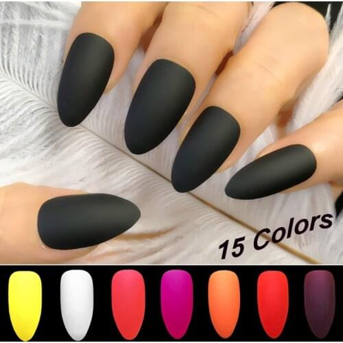 24 Pcs / Set of Fashion Beauty fake nails Matte Pointed High Heel Design Popular False Nails Black Acrylic Press on nails Tips