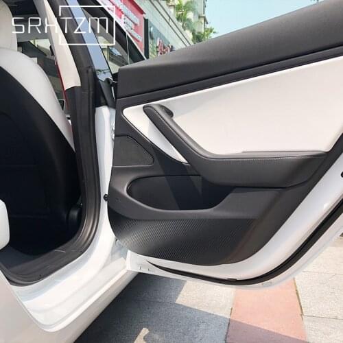 4pcs Carbon Fiber Pattern Sticker For Tesla Model 3 Model S Door Anti Kick Protection Pad Sticker