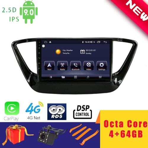 9" Android 10.0 Car Multimedia Player Stereo for Hyundai Verna 2016~2017 Navigation Head Unit Octa Core DSP 2.5D+IPS 4G Carplay