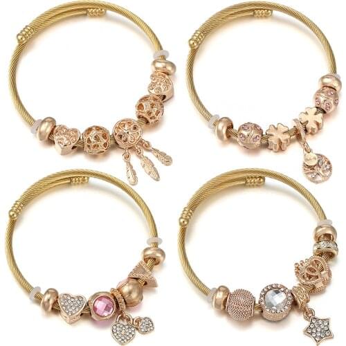 Golden Titanium Steel Stainless Steel DIY Asymmetrical Beaded Bracelet Jewelry Shows Modern Love Charm Female Brand Bracelet