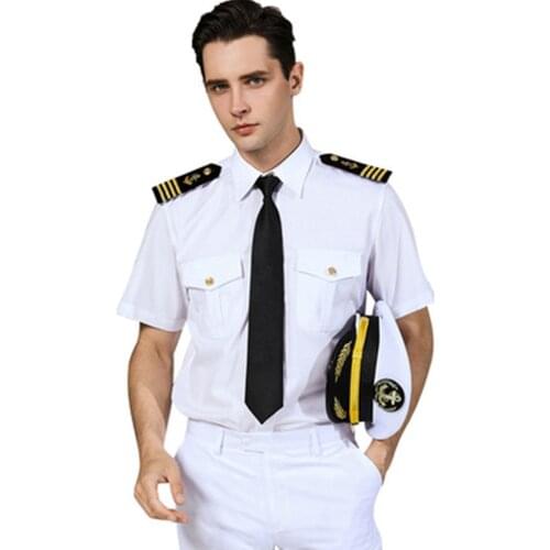 Top Grade Aviation Uniform Captain Navy Uniform Air Force Noble White Shirt Male Nightclub Pilot Flight Attendant For Officer C
