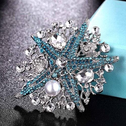 Fashion Womens Imitation Pearls Starfish Brooches rhinestone Brooch Pins for Women Jewelry Pageant Accessories Birthday Gifts