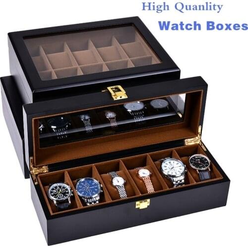 European Style Black Watch Boxes Fashion Wood And Leather Watch Storage Box Wholesale Watch Jewelry Gift Display Case W28-38-46
