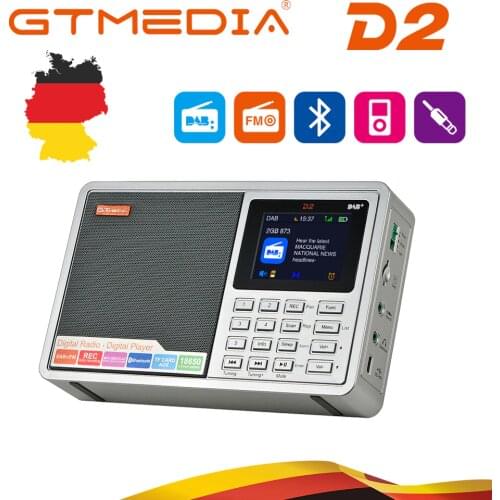 GTmedia D2 DAB+/TF/AUX Mini Digital Radio Handheld Digital FM USB TF Card Radio Clock/Alarm/Sleep Timer with time 18650 Battery