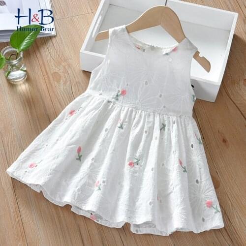 Humor Bear Girls Sleeveless Dress Summe New Cute Embroidery Printed Princess Dress Toddler Kid Clothes For 2-6Y