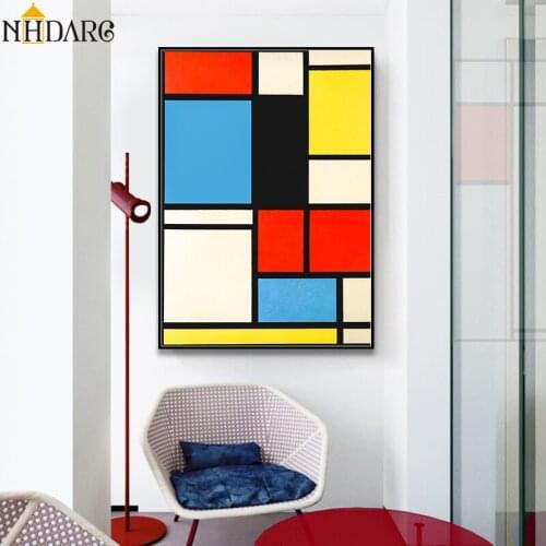Piet Cornelies Mondrian Classic Art Geometry Line Red Blue Yellow Composition Canvas Print Painting Poster Wall Decor Home Decor