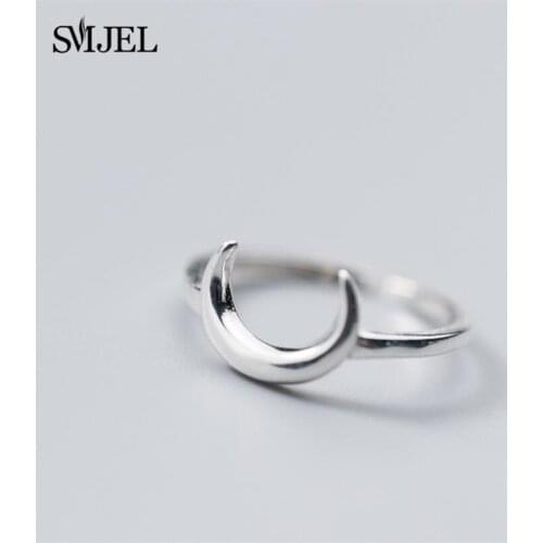 Real 925 Sterling Silver Half Moon Rings For Women Christmas Gift Crescent Deer Horn Ring Lady Fashion Jewelry Wholesale