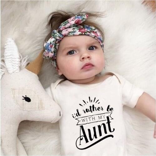 Infant Newborn Baby Boy Girl Short Sleeve Letter Print Is Rather Be With My Aunt Romper Outfits Summer Baby White 0-18M
