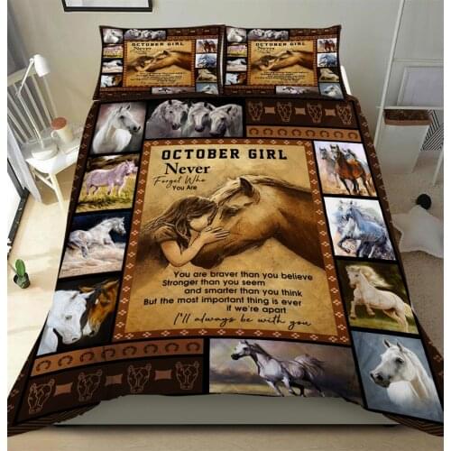 January To December Birhtday Gift Girl Horse 3pcs Bedding Set Queen King Size Bed Set Quilt Duvet Cover Pillowcases