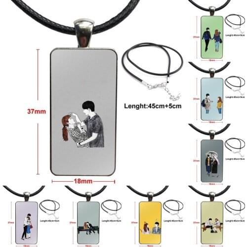 Korea Cheese In The Trap Anime For Women Men Party Glass Pendant Necklace Handmade Half Pendant Rectangle Necklace
