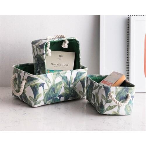 35*25*16cm Fashion Fabric Basket Nordic Green Leaves Basket for Toys Books Container Clothes Organizer Foldable Storage Baskets