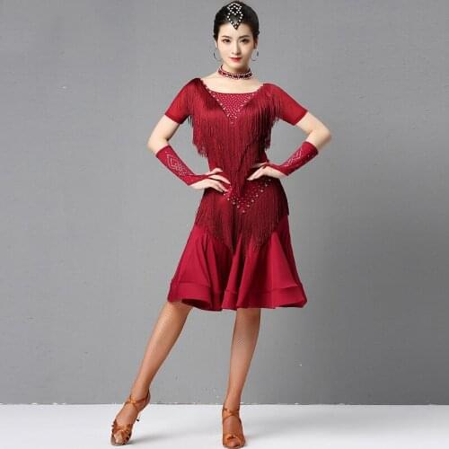 Latin Dance Costumes Female Shiny Diamond Fringe Latin Performance Dress Rumba Dance Practice Clothes Samba Dancewear DQL3899