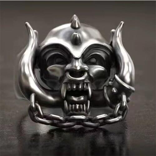 Vintage Quirky Skull Punk Ring for Man Hip Hop Party Chain Personalized Jewelry Locomotive Club Brave Finger Ring