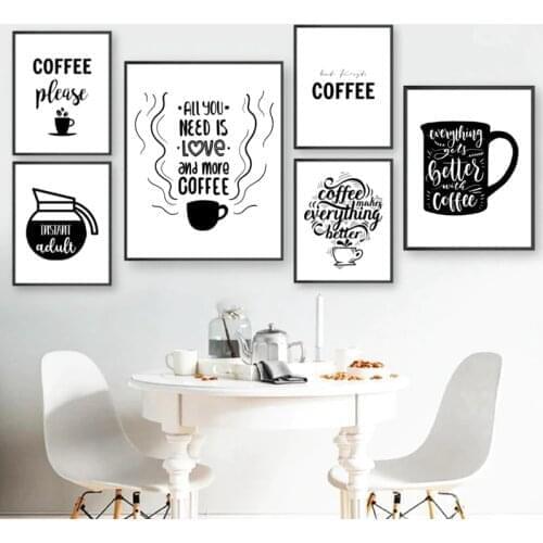 Kitchen Wall Decor Coffee Typography Quotes Canvas Painting Modern Posters And Prints Wall Pictures Coffee Shop Decoration