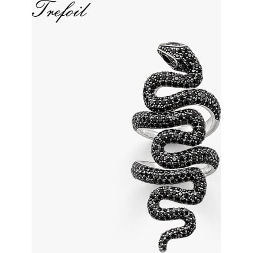 Black CZ Long Snake Wedding Bands Rings, 925 Sterling Silver Fashion Jewelry Bohemia Party Gift For Women Girls 2018 New