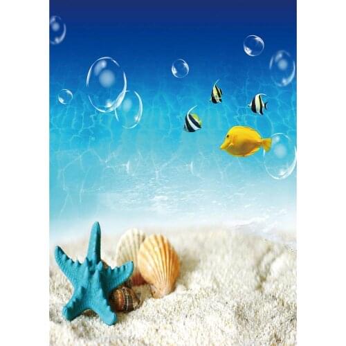 Undersea World Fish Shell Sand Bubble Photo Backdrops Vinyl Background for Children Baby Shower Photophone Photography Props