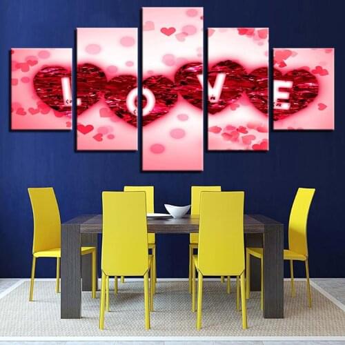 HD Prints Canvas Poster Framework Living Room Home Decor 5 Pieces Rose Petals Love Heart Paintings Art Lovers Room