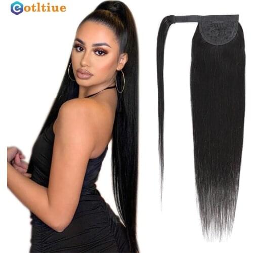 Wrap Around Straight Ponytail Human Hair Remy Hair Extensions Brazilian Ponytail Extensions Clip Ins Natural Color Hairpiece