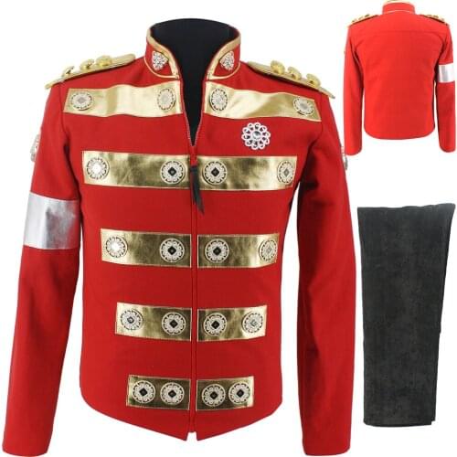 Rare MJ Michael Jackson Africa Red Handmade Jacket Charity Tour with Child England Style Costume in 1994s