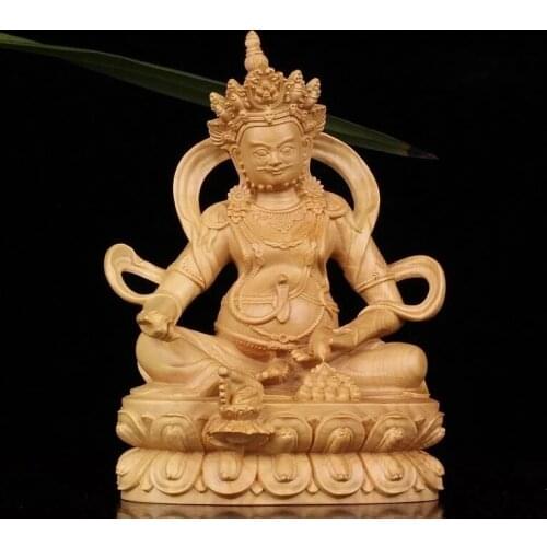 Boxwood 12CM Wood Carving Huang Cai Shen Fortune Lucky Feng Shui Sculpture Buddha Statue Home Decoration Office Decoration