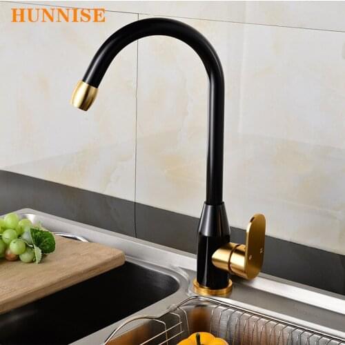 Luxury Kitchen Sink Mixer Black Gold Kitchen Water Faucet Rotatble Hot and Cold Sink Faucet for Kitchen Aluminum Material Faucet