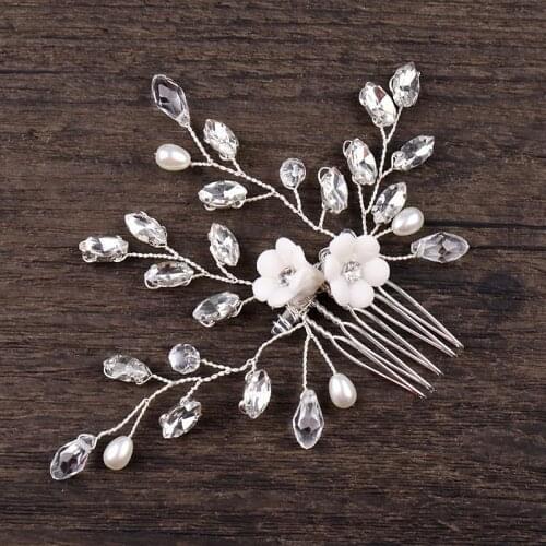 Handmade Simulated Pearl Bead Bride Hair Comb Crystal Flower Comb for Hair Headpieces Bridal Wedding Hair Jewelry Accessories SL