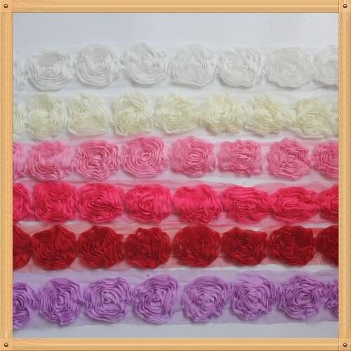 10/30y 2.5" Chiffon Rose Flower Lace Trim For DIY Newborn Baby Girls Rompers Jumpsuit Dress Clothes Making Sewing Accessories