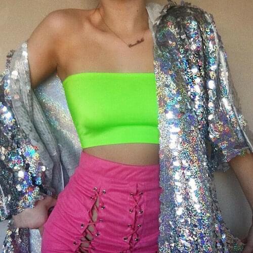 Solid Color Tube Top 2020 Summer Women Sleeveless Strapless Seamless Stretch Crop Top Sexy Club Short Tops Green Orange